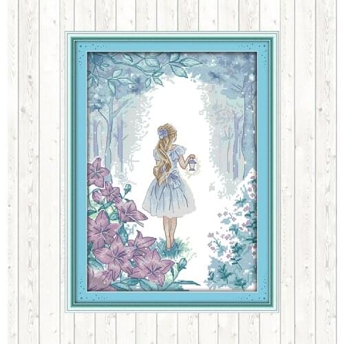 Girl Stamped Cross Stitch Kits DIY for Needlework 14CT Printed Canvas for Embroidery Kit DMC Floss 11CT Counted Patterns Crafts