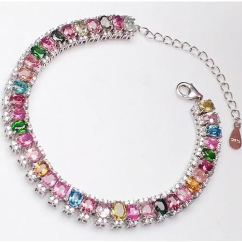 Natural real colorful tourmaline luxury chain bracelet 925 sterling silver 0.25ct*37pcs gemstone Fine jewelry X216185