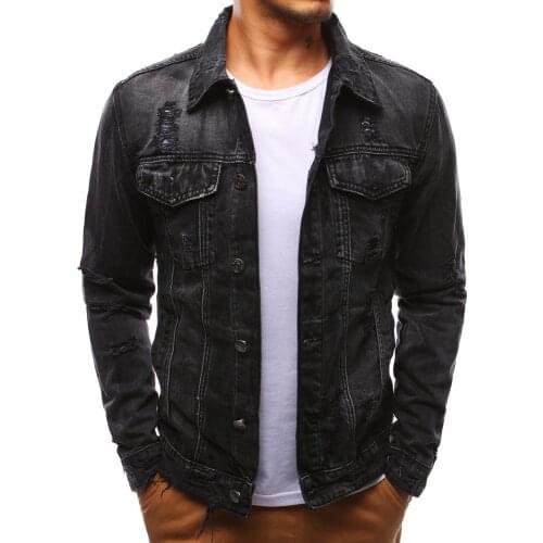2021New Mens Denim Ripped Jacket Cotton Denim Jacket Men Casual Solid Color Lapel Single Jacket Men Slim Fit Quality Jackets