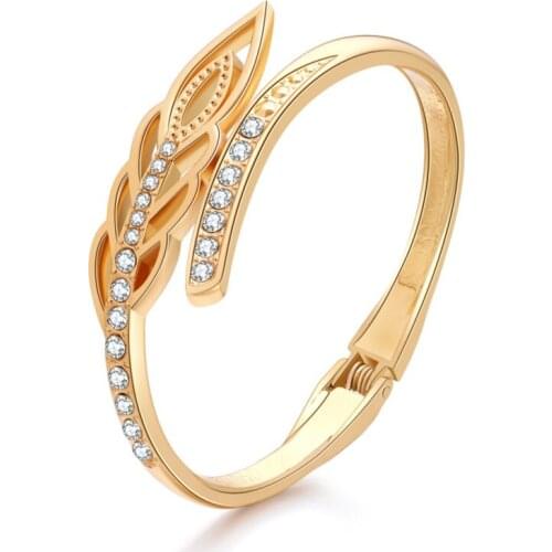 New Women Crystal Leaf Shape Bracelet Lucky Party Bangle Classic Gold Color Bracelet Wedding Gifts Jewelry