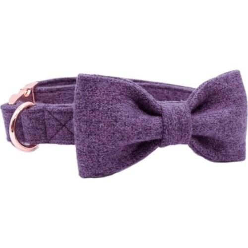 Standed Cotton Fabric Dog Collar and Leash Set with Bow Tie Purple for Big and Small Dog Summer Spring Dog collar