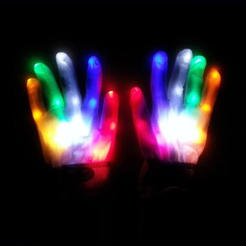 1pair Colorful LED Gloves LED Light up Glove Costume Glowing Props Glowing Party Decorative Supplies Flashing Skeleton Gloves