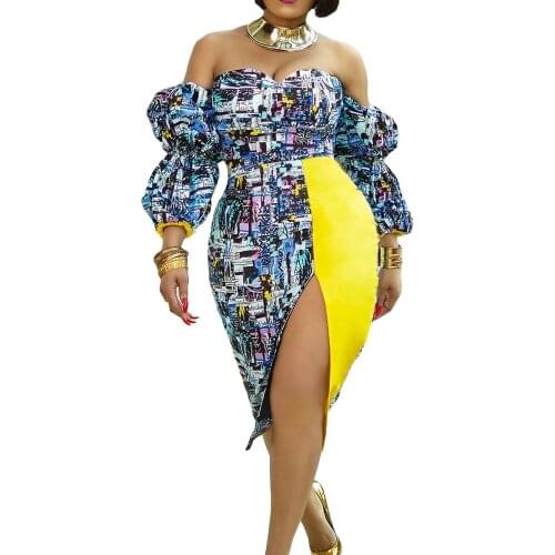 African Printing Dresses for Women Summer African Women Sexy Long Sleeve Polyester Dress African Clothes Women
