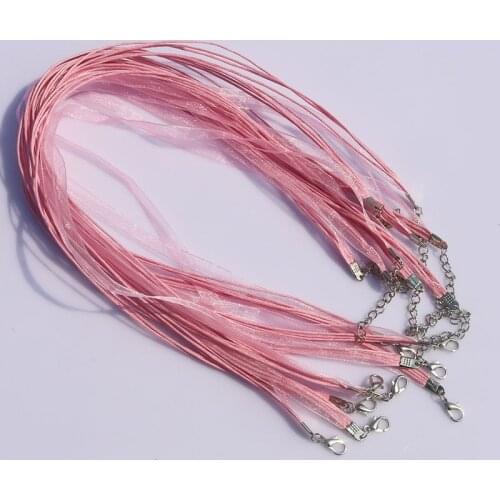100pcs/lot 18 Inch Adjustable Pink Organza Ribbon Necklace Cord with Lobster Clasp For Charm DIY Jewelry Making