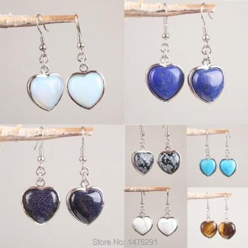 16X17MM Heart Snowflakes obsidian Opal Blue Goldsand Lapis Lazuli Tiger Eye Drop Earrings 1Pair