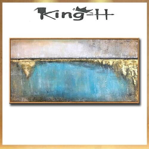 Nordic simple Hand drawn oil painting on canvas abstract gold foil landscape wall home decoration art picture for lving room