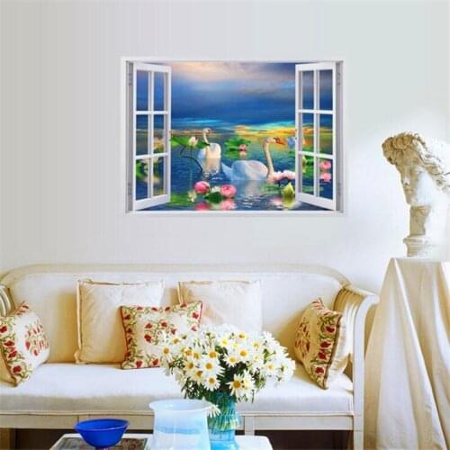 Vivid Cartoon white swan 3D wall sticker living room bedroom wall decoration art mural wall stickers for kids rooms