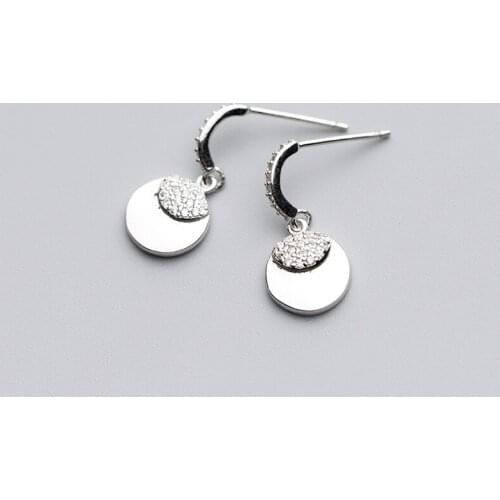 MloveAcc Exclusive Design Round Shape 100% 925 Sterling Silver Femme Drop Earrings Clear CZ for Women Girls Fine Jewelry