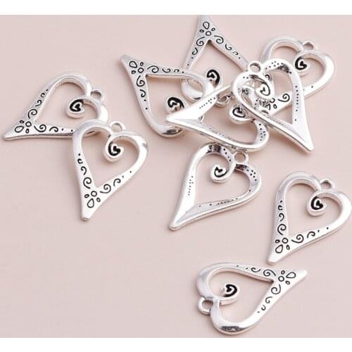 10pcs 17*27mm Antique Silver Color Hollow Heart Charms Pendants Necklaces Bracelets Love Charm DIY Jewelry Making Findings