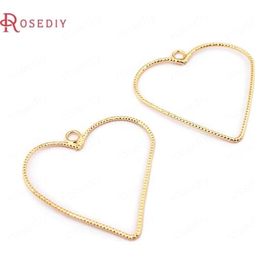 33595)10PCS 21x22MM 24x22MM 32x29MM 24K Gold Color Brass Twisted Wire Heart Charms PendantsDiy Jewelry Findings Accessories