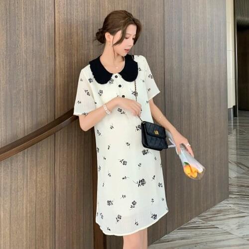 41911# Maternity Dress Summer Short Sleeves Easy Matching Loose Stylish Floral Dress Pregnant Women Mom Dress