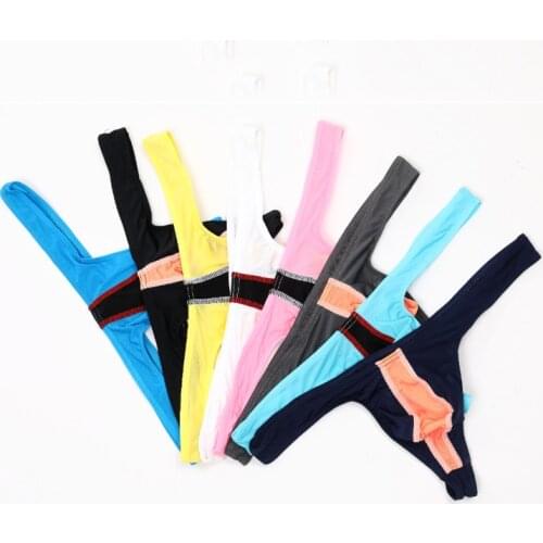 8Pcs/Lot Mens Ice Silk G Strings Low Rise T-Back Thongs Gay Sexy Men Underwear Sissy Penis Pouch Panties Mens Comfort Bikini