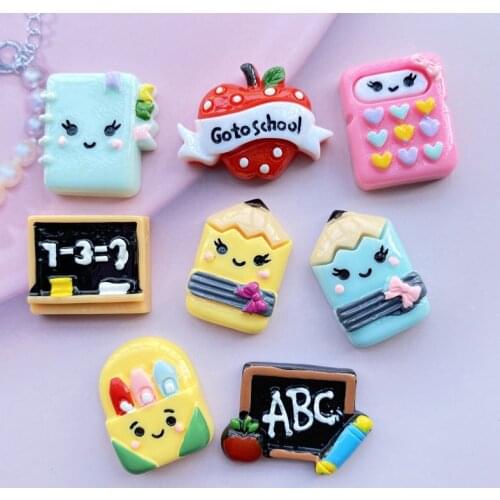 8pcs/Lot Hand Painted Kawaii Resin Mixed Mini Stationery Flatback Cabochons For Hair Bow Centers DIY Scrapbooking Decor D40