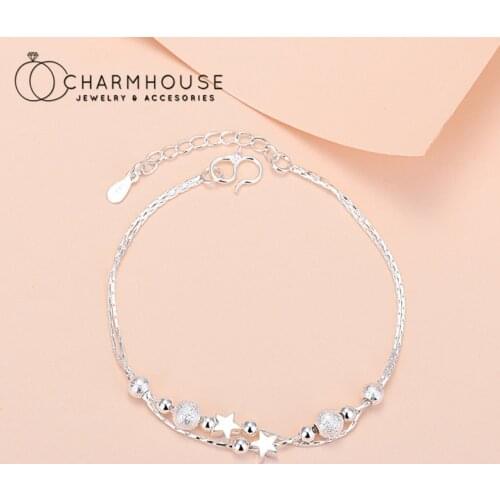 Pure Silver Charm Bracelets For Women Multi Layer Bead Star Chain Bracelet & Bangles Wristband Pulseira Femme Wedding Jewelry