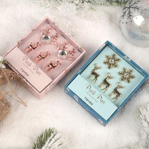 Never Christmas New Year Gift Stationery Thumbtack Pin Rose Gold Push Pins Deer Head Shape Thumb Tacks Office & Home Decoration