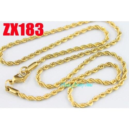 18"/20"/24"/26"/30" golden color 2.4mm twist chain stainless steel necklace women male fashion chains 10pcs ZX183