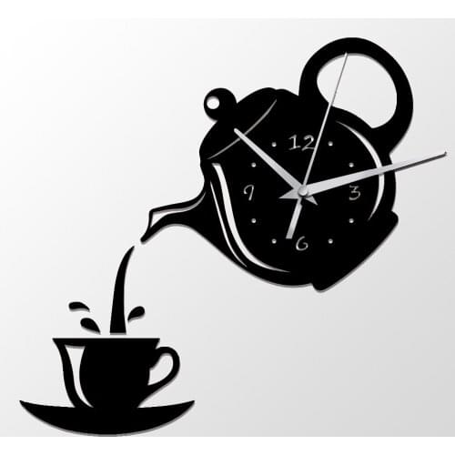 Coffee Cup Teapot Kitchen Decorative Wall Clocks Creative DIY 3D Acrylic Wall Clock Living Room Fashion Home Decor Clock