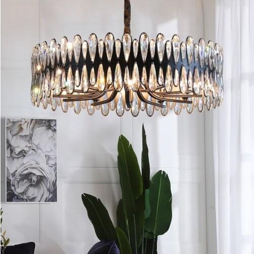 Black Light Crystal Chandelier In The Living Room Bedroom Decoration Round Dining Table Lamp Rectangle Kitchen Indoor Lighting