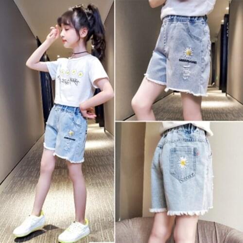 Girls loose denim shorts summer wear 2020 New Girls Western style patchwork childrens street style short trousers