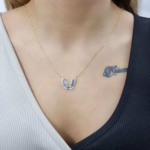 Enamel 2 Piece Butterfly 925 Sterling Silver, Gold, Rose Plated Necklace For Women Girls Handmade Jewelry Elegant Minimalist