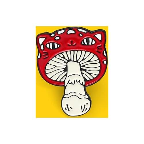Red Cartoon Cute Wild Plant Animal Enamel Pin Custom Cat Face Mushroom Fan Brooch Bag Clothes Lapel Badge Jewelry Gifts For Kids