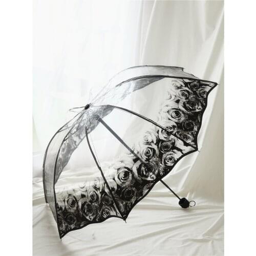 Its chic, its cute umbrellaNew wave edge retro fresh transparent umbrella three fold umbrella arch Butterfly Rose umbrella