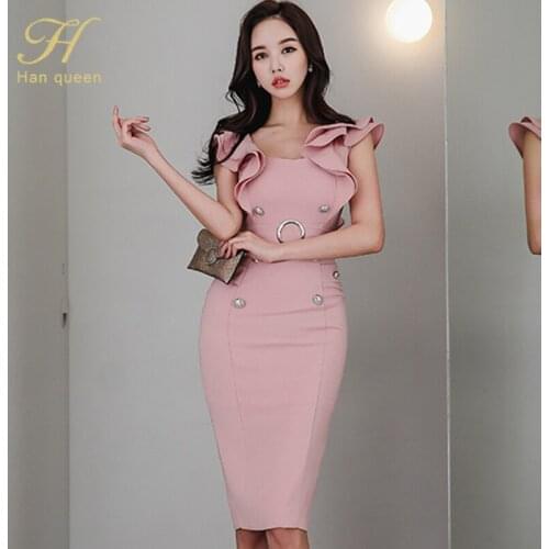 Розовые летние платья H Han Queen China At AliExpress