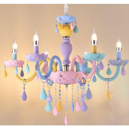 Rainbow Crystal Chandelier European Candle lustres Childrens Bedroom Princess Makaron Lamps