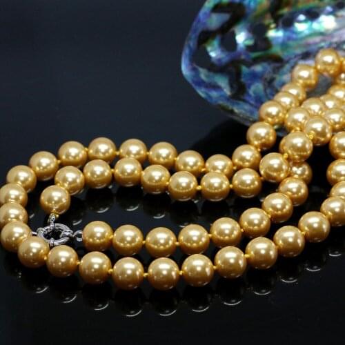 Delicate yellew round shell simulated-pearl beads 8,10,12,14mm fashion long high quality chain necklace 36inch B1444