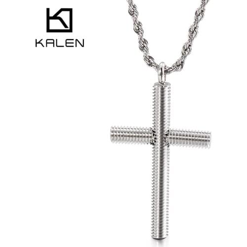 Kalen Three-Color Spiral Screw Cross Pendant 316L Stainless Steel Mens Trendy Necklace Jewelry