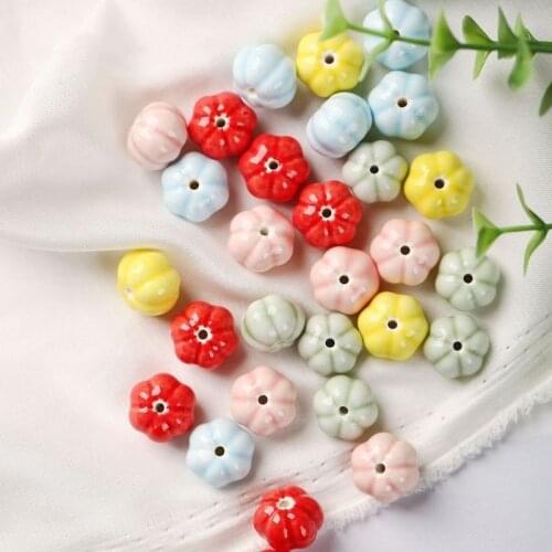 10pcs/lot 13mmx10mm Pumpkin Shape Ceramic Beads Handmade Porcelain Bead For Jewelry Making Bracelet Necklace Accessories