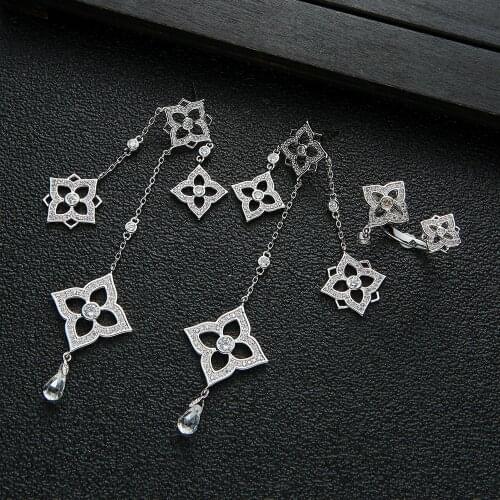 Elegant Fashion Square Charms Earring Ring 2pcs Set For Women Wedding Cubic Zircon Dubai Pendant Jewelry Set E10060
