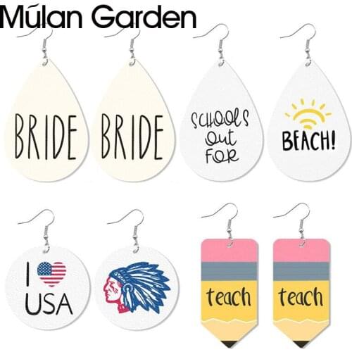 M&G Diy Halloween Bunny Faux Leather Earring Teacher Nurse Pencil Water Drop Earring for Women Jewelry Accessories Hot Sale Gift