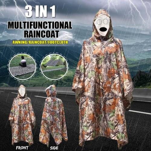 Multifunctional 3 In 1 Raincoat Outdoor Travel Rain Poncho Backpack Rain Cover Waterproof Tent Awning Climbing Camping Hiking