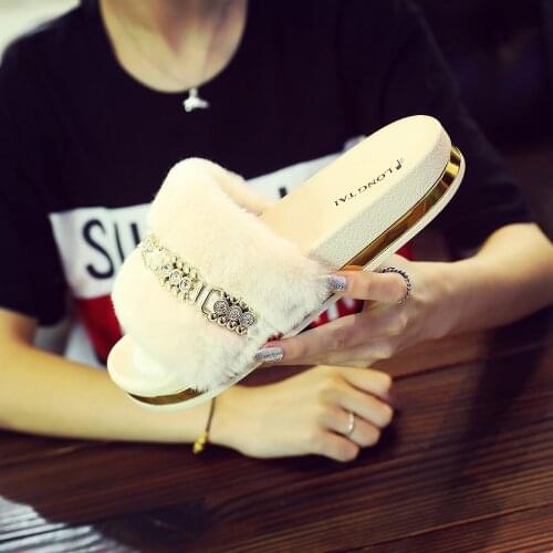 Fashion Slippers with Wool Leisure Flip Flops Womens Indoor and Outdoor Home Fashion Slippers