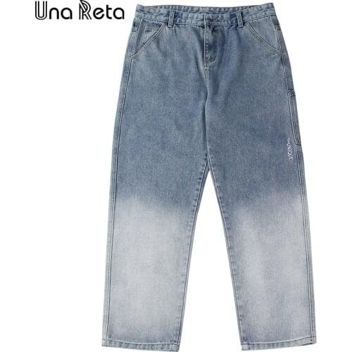 Una Reta Men Jeans New Arrivals Hip Hop Gradient Mens Pants Casual Splicing Denim Joggers Streetwear Loose Jeans For Men