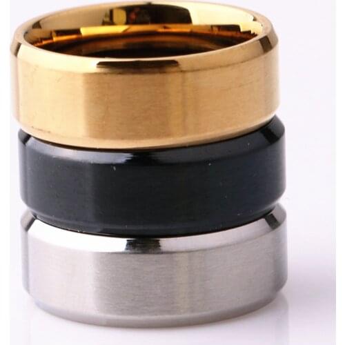 Wholesale 50pcs/lot black gold silver color mens 8mm stainless steel fashion jewelry band rings brand new