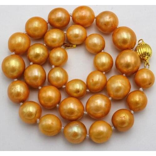 NEW GORGEOUS HUGE 13-15MM ROUND GOLD PEARL NECKLACE 18INCH