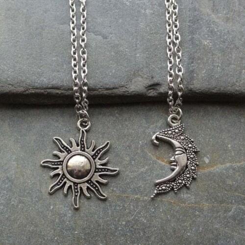 2021 Wholesale Sun and Moon Couple Necklace Sun and Moon Pendant Retro Good Friend Couple Necklace