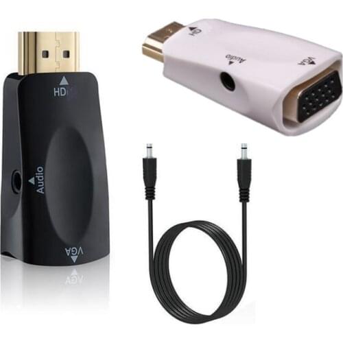 HDMI-Compatible Convertor Male to VGA Female Connector 1080P HD to VGA Adapter Cable with 3.5mm AUX Audio Support Full HD Laptop
