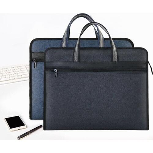 Large Capacity Briefcase A4 File Folder For Documents Business Paper Bag Waterproof Organizer Canvas Leather Office Supplies