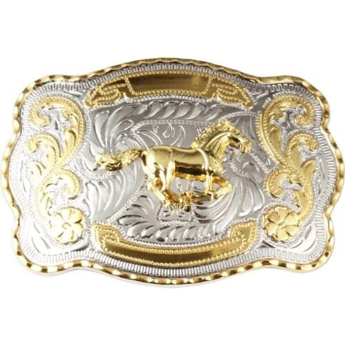 Hot Sale Rectangle Gold Color With Running Horse Cowboy Belt Buckle