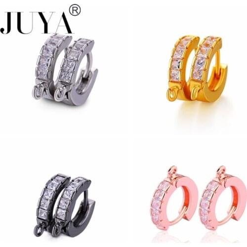 Luxury Jewellery Findings Components DIY Women Earrings Accessories Copper Cubic Zirconia Crystal Hoop Earrings Hooks Clasps