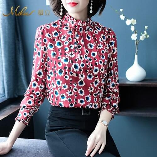 Mulberry Silk Shirt Top Fashion Printed Long Sleeve Floral Printed Fashion Soft Heavy Silk shirt