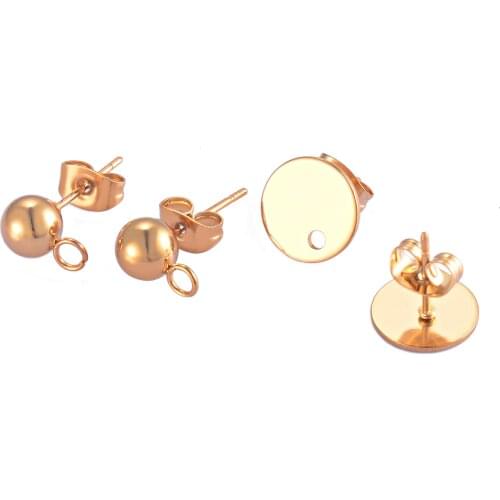Stainless Steel Gold Tone Stud Earring Findings 6mm Ball Earrings for DIY Jewelry Making
