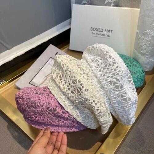202104-xiaoyan NEW summer Breathable lace flower lady beret hat women Leisure painter hat