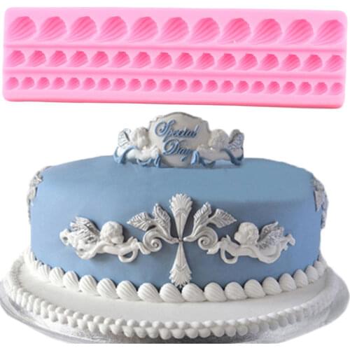 Shell Lace Border Silicone Mold Cupcake Topper Fondant Mould DIY Baby Birthday Cake Decorating Tools Candy Clay Chocolate Mould