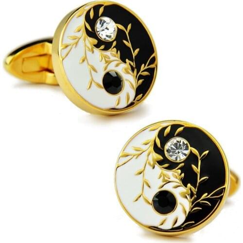 SPARTA Tai Chi Plated with Gold crystals Enamel cufflinks High quality metal mens Cuff Links + Free Shipping