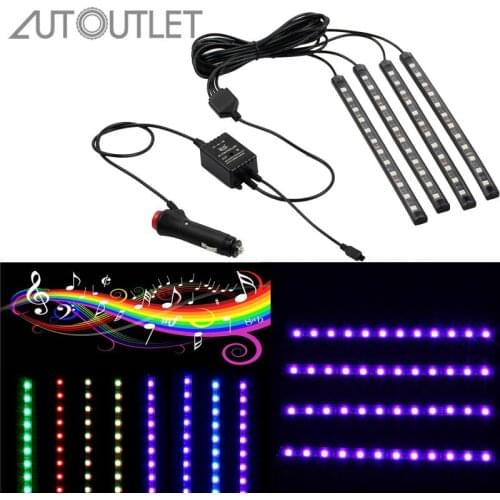 AUTOUTLET 4pcs 12V Light Car interior RGB LED Strip tape DRL Music/IR Control Auto Decorative Flexible Kit Fog Lamp neon
