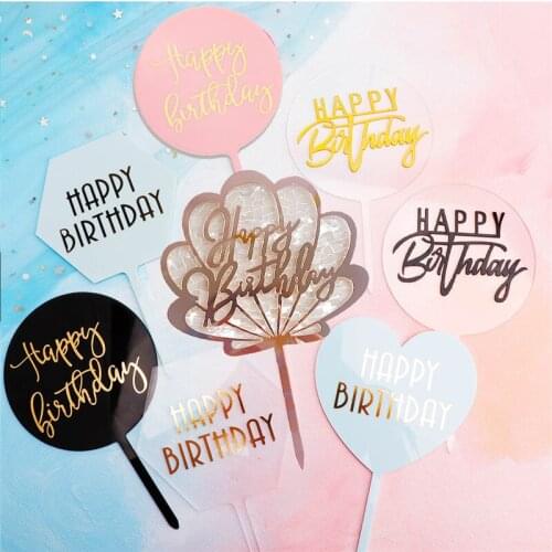 Happy Birthday Cake Topper Acrylic Baking Insert Cake Decoration Tools Baby Shower Birthday Dessert Decor Party Baking Supplies